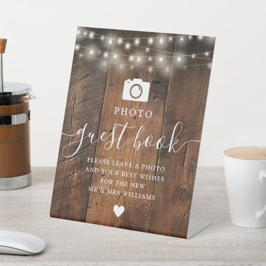 String Lights Rustic Wood Barn Foto Gästebuch Sockelschild (In SItu)