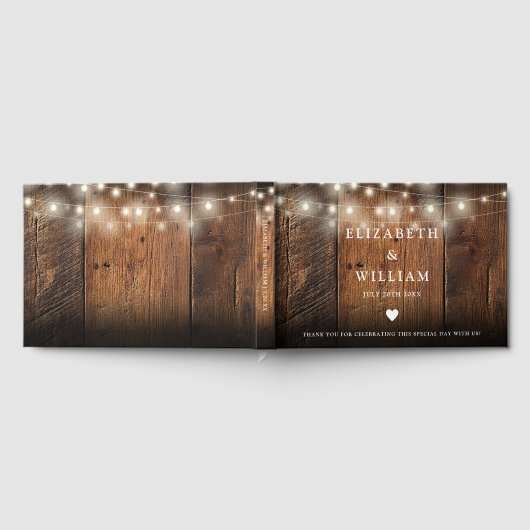 String Lights Rustic Wood Boho Barn Wedding Gästebuch (Voll)