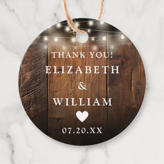 String Lights Rustic Wood Boho Barn Wedding Geschenkanhänger (Vorderseite)