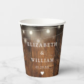 String Lights Rustic Wood Boho Barn Wedding Pappbecher (Rückseite)