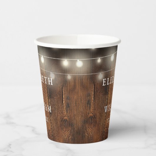 String Lights Rustic Wood Boho Barn Wedding Pappbecher (Links)