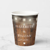 String Lights Rustic Wood Boho Barn Wedding Pappbecher (Vorderseite)