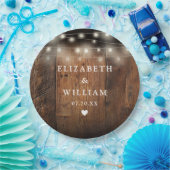 String Lights Rustic Wood Boho Barn Wedding Pappteller (Party)