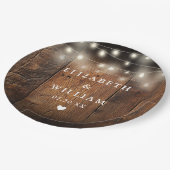String Lights Rustic Wood Boho Barn Wedding Pappteller (Schrägansicht)
