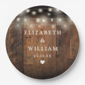 String Lights Rustic Wood Boho Barn Wedding Pappteller (Vorderseite)