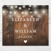 String Lights Rustic Wood Boho Barn Wedding Schaumweinetikett (Einzelnes Label)