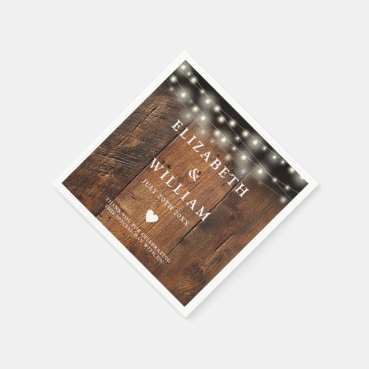 String Lights Rustic Wood Boho Barn Wedding Serviette (Ecke)