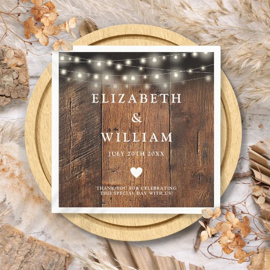 String Lights Rustic Wood Boho Barn Wedding Serviette