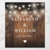 String Lights Rustic Wood Boho Barn Wedding Weinetikett (Einzelnes Label)