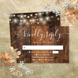 String Lights Rustic Wood Boho Western Wedding RSVP Karte