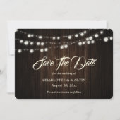 String Lights Rustic Wood Burlap Hearts Wedding Save The Date (Vorderseite)