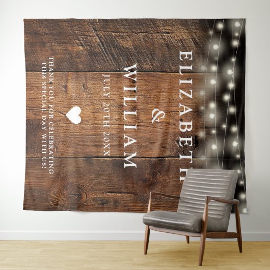 String Lights Rustic Wood Foto Booth Background Wandteppich (Beispiel (Horizontal))