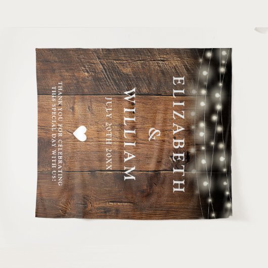 String Lights Rustic Wood Foto Booth Background Wandteppich (Vorderseite (Horizontal))