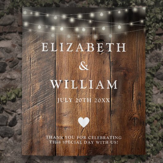 String Lights Rustic Wood Foto Booth Background Wandteppich