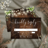 String Lights Rustic Wood Greenery Boho Wedding RSVP Karte