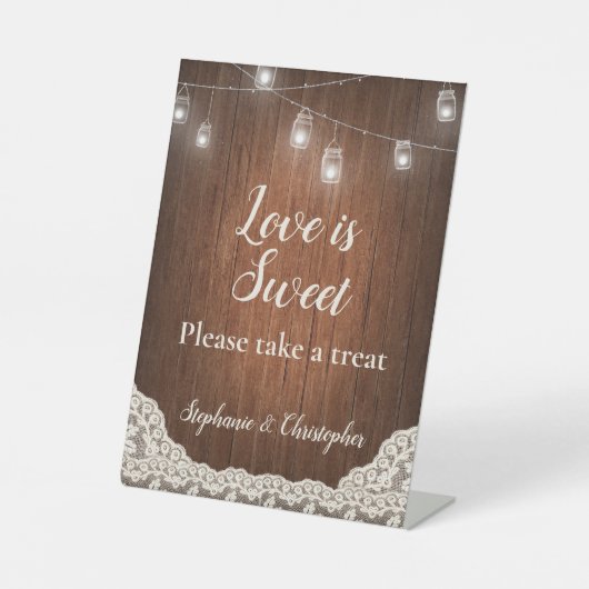 String Lights Rustic Wood Nehmen Sie eine Leckerei Sockelschild (Vorderseite)