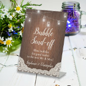 String Lights Rustic Wood Script Bubble Send-Off Sockelschild
