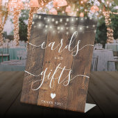 String Lights Rustic Wood Script Cards und Geschen Sockelschild