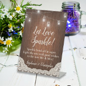 String Lights Rustic Wood Script Sparkler Send-Off Sockelschild
