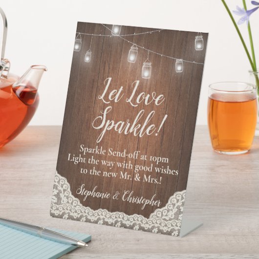 String Lights Rustic Wood Script Sparkler Send-Off Sockelschild (In Situ)