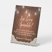 String Lights Rustic Wood Script Sparkler Send-Off Sockelschild (Vorderseite)