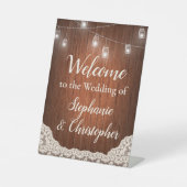 String Lights Rustic Wood Script Willkommen Sockelschild (Vorderseite)