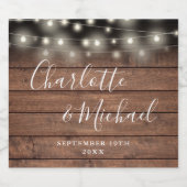 String Lights Rustic Wood Signature Script Hochzei Bierflaschenetikett (Einzelnes Label)