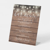 String Lights Rustic Wood Wedding Bar Menu Sockelschild (Vorderseite)