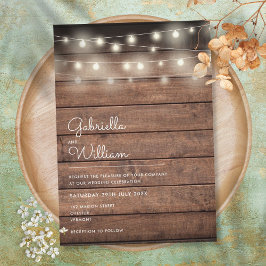 String Lights Rustic Wood Wedding Einladung