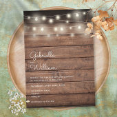 String Lights Rustic Wood Wedding Einladung