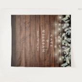 String Lights Rustic Wood Wedding Foto Background Wandteppich (Vorderseite (Horizontal))