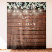 String Lights Rustic Wood Wedding Foto Background Wandteppich