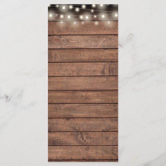 String Lights Rustic Wood Wedding Menu Menükarte (Rückseite)