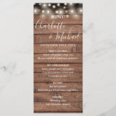 String Lights Rustic Wood Wedding Menu Menükarte (Vorderseite)