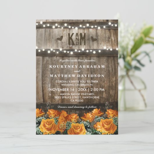 String Lights | Rustikale Ehe Einladung (Stehend Vorderseite)