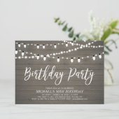 String Lights | Rustikale Erwachsene 50. Geburtsta Einladung (Stehend Vorderseite)