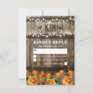 String Lights   Rustikales Land Barrel Wedding RSV RSVP Karte
