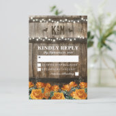 String Lights | Rustikales Land Barrel Wedding RSV RSVP Karte (Stehend Vorderseite)