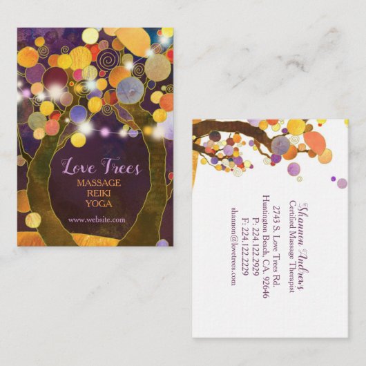 String Lights Rustische Lila Liebe Trees Visitenkarte (Vorne/Hinten)