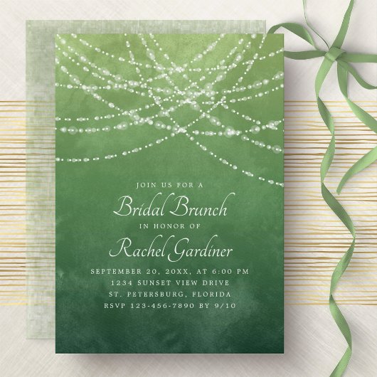 String Lights Sage Green Bridal Brunch Einladung