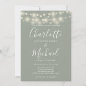 String Lights Sage Green Elegante Script Hochzeit Einladung (Vorderseite)