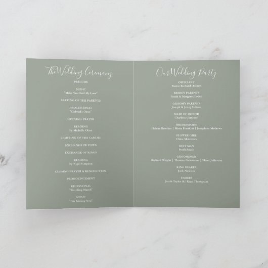 String Lights Sage Green Elegante Script Hochzeit Programm (Innenseite)
