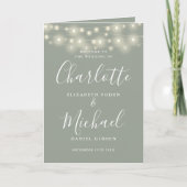 String Lights Sage Green Elegante Script Hochzeit Programm (Vorderseite)
