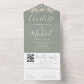 String Lights Sage Green Script QR Code Wedding All In One Einladung (Innen Boden)
