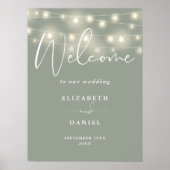 String Lights Sage Green Wedding Welcome Sign Poster (Vorne)