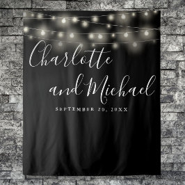 String Lights Schwarz-weiße Wedding Foto Backgroun Wandteppich