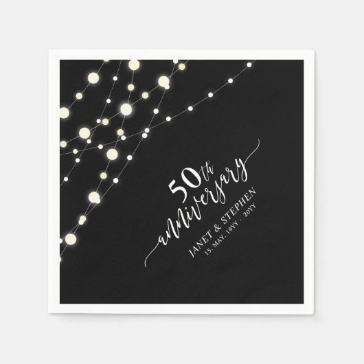 String Lights | Schwarzes 50. Hochzeitstag Serviette (Vorderseite)