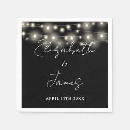 String Lights Script Black and White Wedding Serviette
