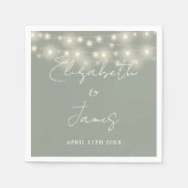 String Lights Script Black and White Wedding Serviette (Vorderseite)