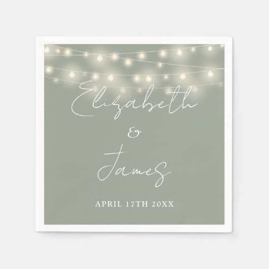 String Lights Script Black and White Wedding Serviette (Vorderseite)